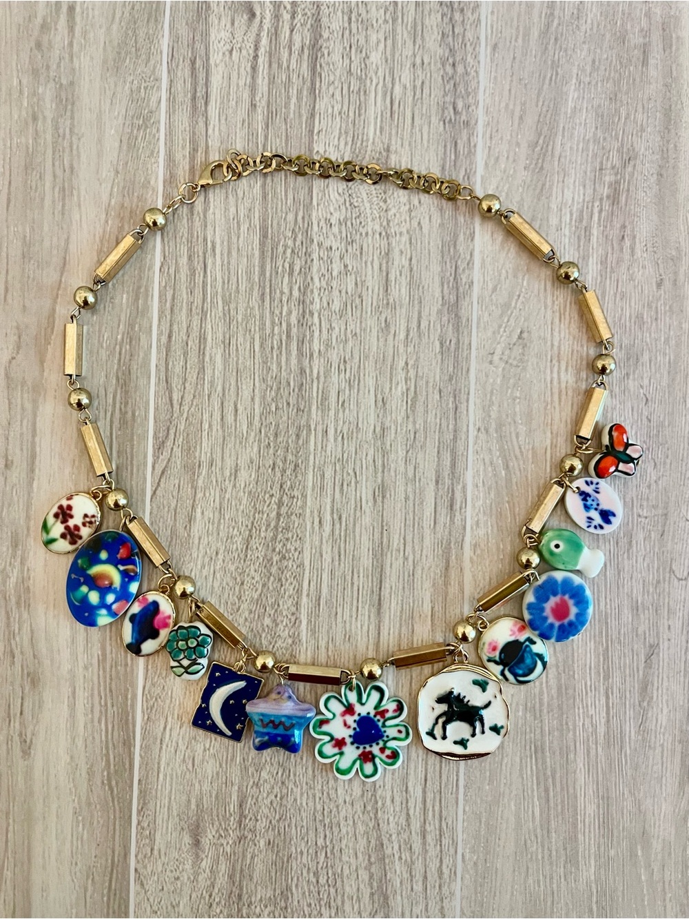 Blue Oversized Enamel Charms Necklace - Picture 5 of 8